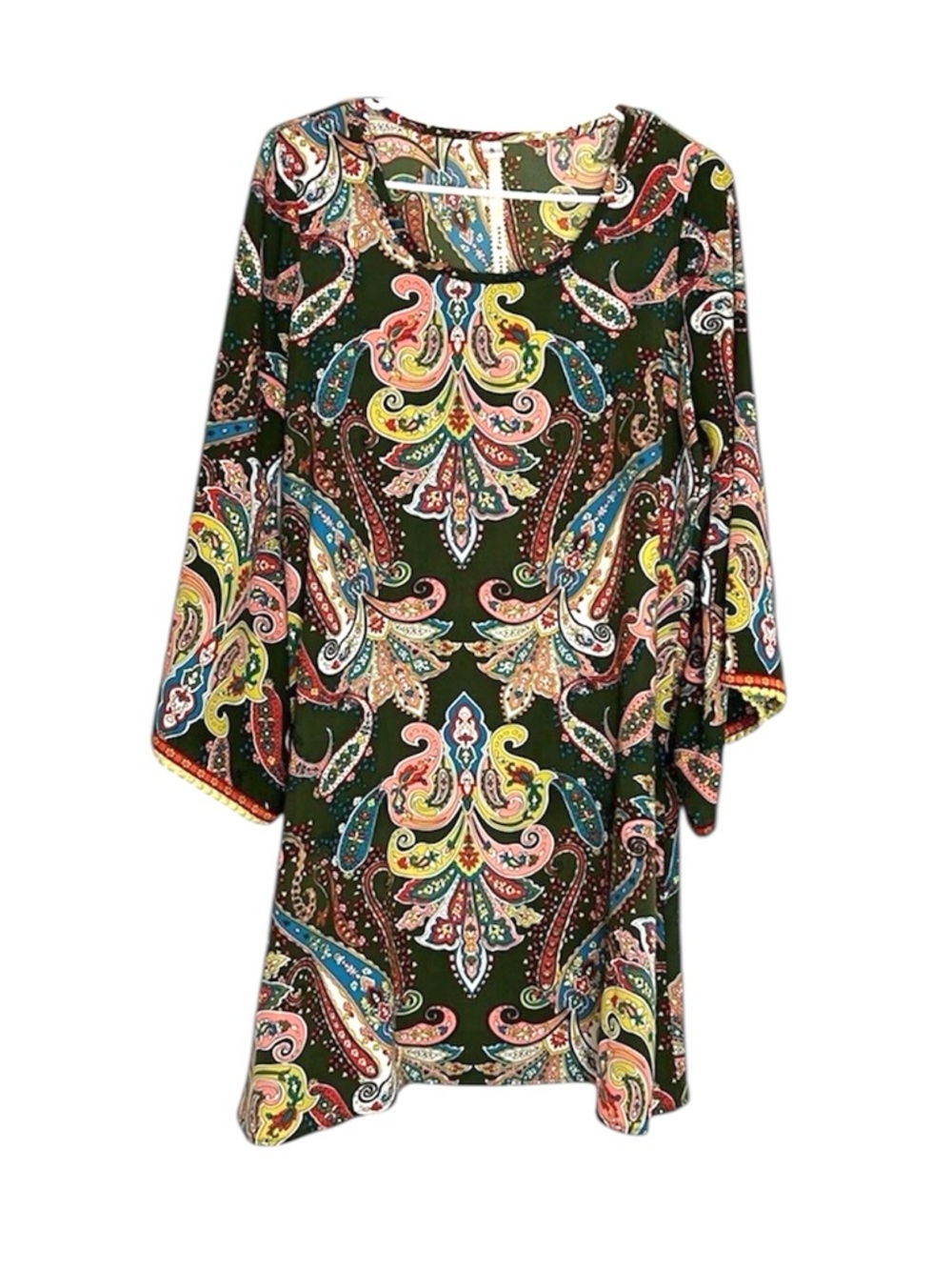 Uncle Frank Paisley Tunic Dress Boho Bell Sleeve Mini Shift Small